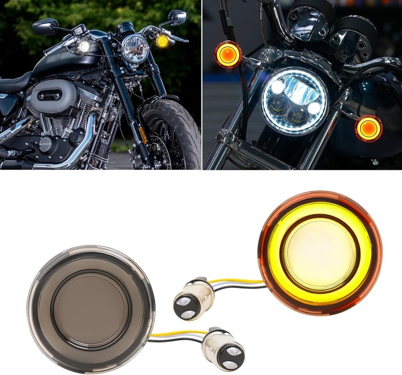 DREAMIZER Motorcycle 1157 Led Turn Signal Lights Front Rear 2 Inch Bullet Smoked Lens Turn Signal Lights Running Lights Compatible with Harley Touring Dyna Softail Sportster Street Glide Road Glide Road King - Image 1